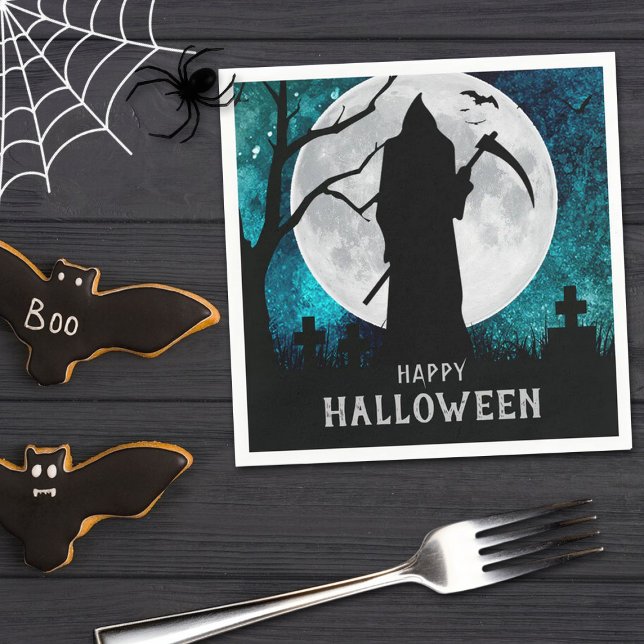 Spooky Grim Reaper Graveyard Halloween Party Napkin (Creator Uploaded)