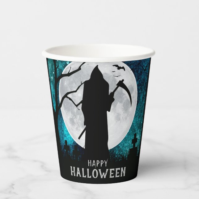 Spooky Grim Reaper Graveyard Halloween Party Paper Cups (Front)