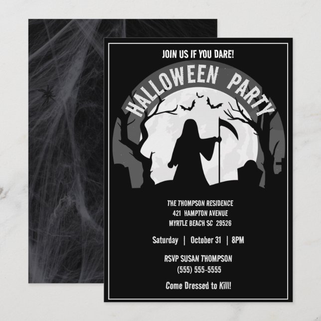 Spooky Grim Reaper Halloween Party   Invitation (Front/Back)