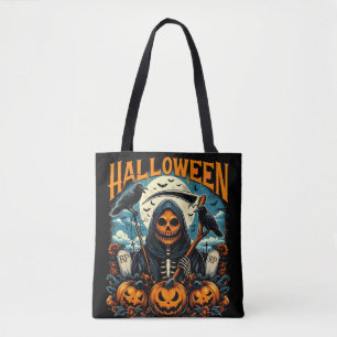 Spooky Grim Reaper Pumpkin Halloween Graveyard Tote Bag