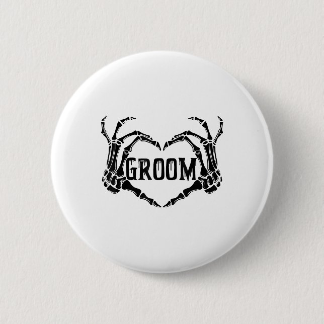 Spooky Groom Skeleton Hands Engagement Wedding Hal 2 Inch Round Button (Front)