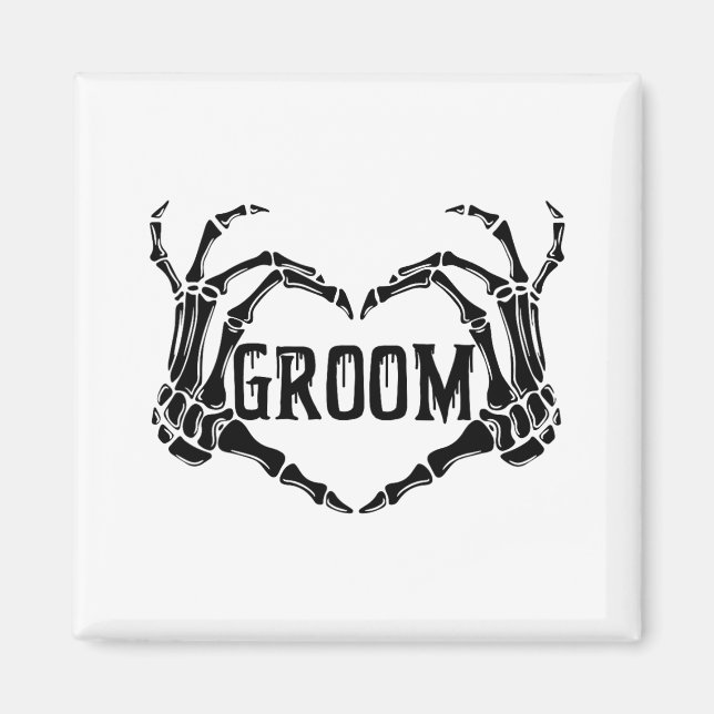 Spooky Groom Skeleton Hands Engagement Wedding Hal Magnet (Front)