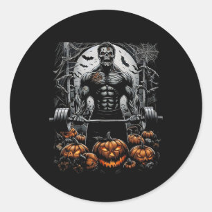 Spooky Gym Skeleton-haunted Fitness Fun-halloween Classic Round Sticker