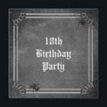 Spooky Halloween 18th Birthday Invitation<br><div class="desc">Personalized, custom spooky, scary spiders and cobwebs 18th birthday party invitation with a Halloween theme. The front of this cool card has an old metal effect silver frame with spider's cobwebs in the top corners. In one / 1 cobweb is a red back spider and in the bottom left corner...</div>
