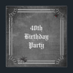 Spooky Halloween 40th Birthday Invitation<br><div class="desc">Personalized, custom spooky, scary spiders and cobwebs 40th birthday party invitation with a Halloween theme. The front of this cool card has an old metal effect silver frame with spider's cobwebs in the top corners. In one / 1 cobweb is a red back spider and in the bottom left corner...</div>