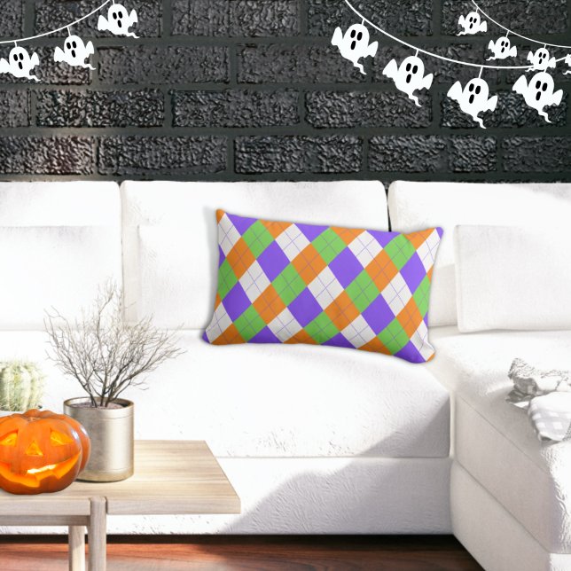 Spooky Halloween Argyle White Throw Pillow (Creator Uploaded)