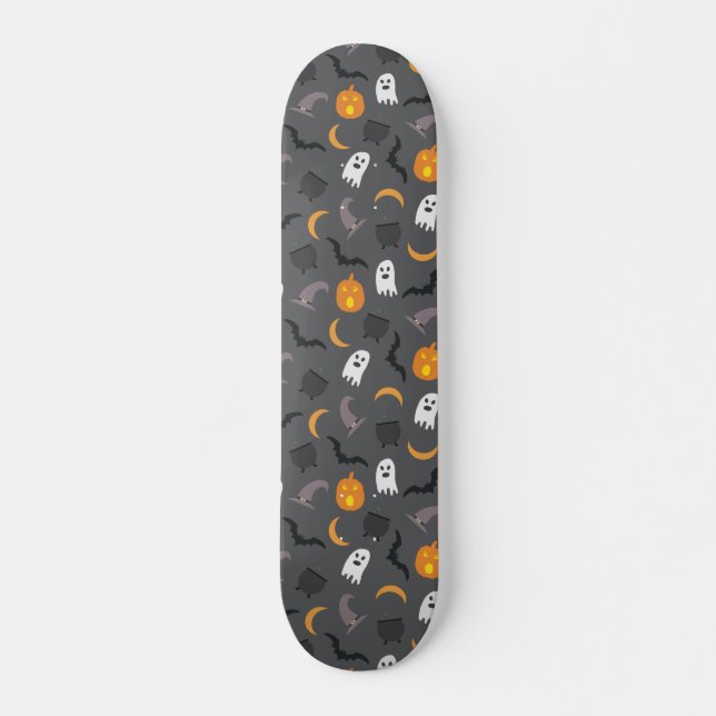 Spooky Halloween Bat Ghost Cauldron Pattern Skateboard (Front)