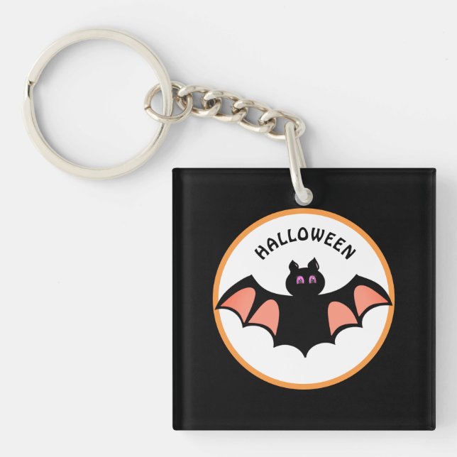 Spooky Halloween Bat on Black & White Keychain (Front)