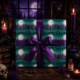 Spooky Halloween Bats Full Moon Forest Wrapping Paper
