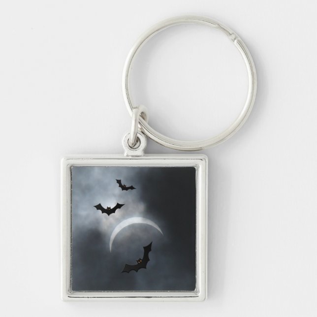 Spooky Halloween Bats In Eclipse Keychain (Front)