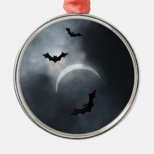 Spooky Halloween Bats In Eclipse Metal Ornament