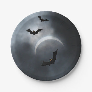 Spooky Halloween Bats In Eclipse Paper Plate
