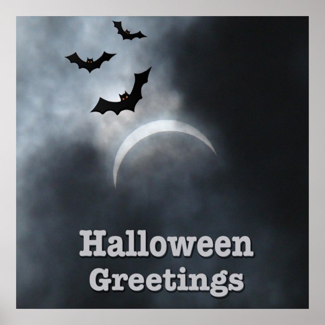 Spooky Halloween Bats In Eclipse Poster (Front)
