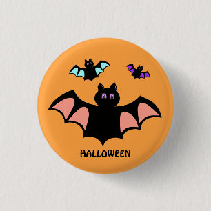 Spooky Halloween Bats on Orange 1 Inch Round Button