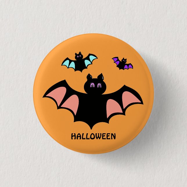 Spooky Halloween Bats on Orange 1 Inch Round Button (Front)