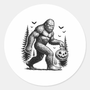 Spooky Halloween Bigfoot Pumskin Shirt Men Women  Classic Round Sticker