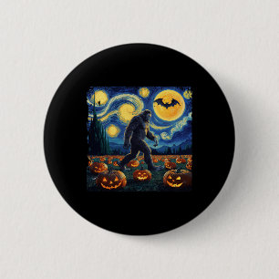 Spooky Halloween Bigfoot Starry Night Van Gogh 2 Inch Round Button