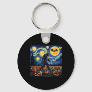 Spooky Halloween Bigfoot Starry Night Van Gogh Keychain