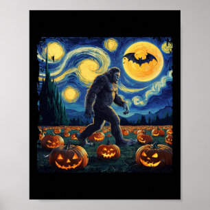 Spooky Halloween Bigfoot Starry Night Van Gogh  Poster