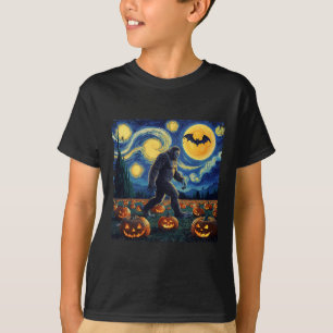 Spooky Halloween Bigfoot Starry Night Van Gogh T-Shirt