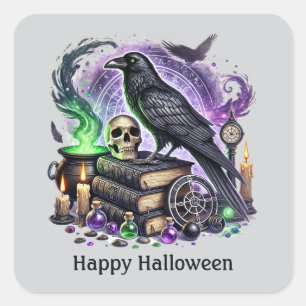 Spooky Halloween bird customizable Square Sticker