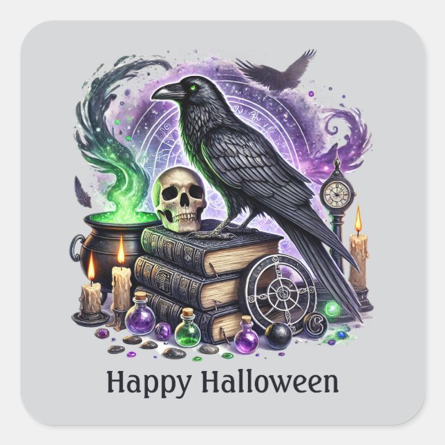 Spooky Halloween bird customizable Square Sticker (Front)
