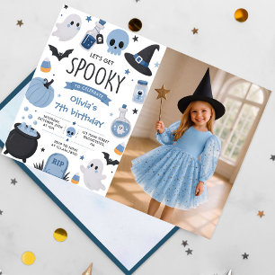 Spooky Halloween Birthday Blue Photo Invitation