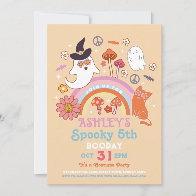 Spooky Halloween Birthday Kids 70s Retro Vintage Invitation (Front)