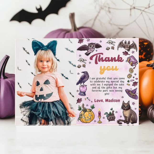 Spooky Halloween Birthday Photo Thank You Card (Creator Uploaded)