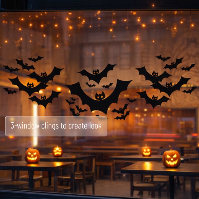 Spooky Halloween Black Bats  Window Cling (Create spooky look with Halloween bat window clings, shown is 3 cling mockup )