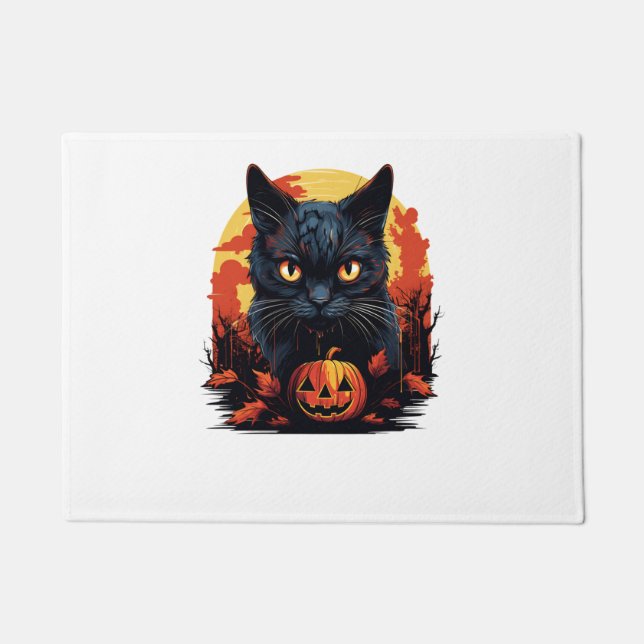 Spooky Halloween Black Cat   Doormat (Front)