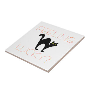 Spooky Halloween Black Cat Feeling Lucky? Tile