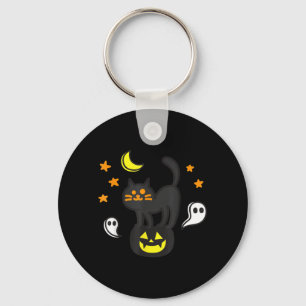 Spooky Halloween Black Cat On Pumpkin For Kids Keychain