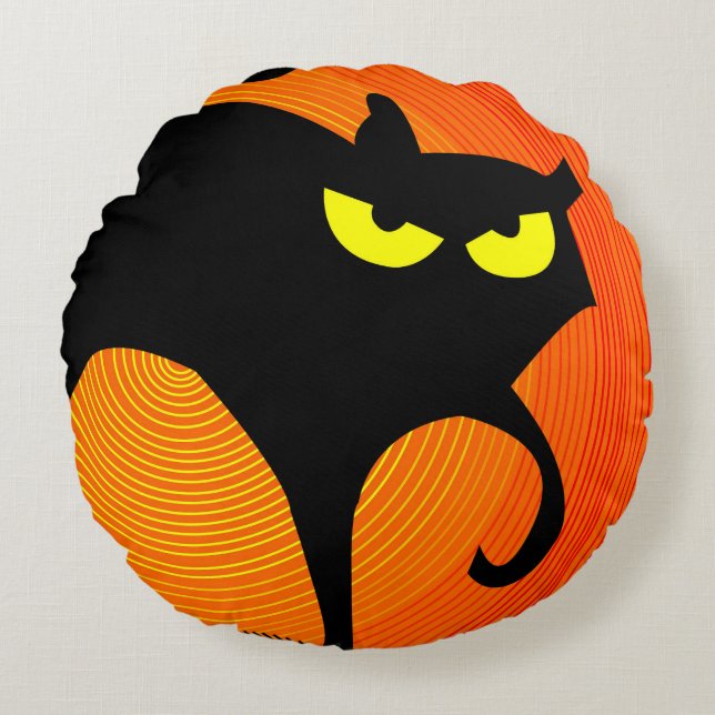 Spooky Halloween Black Cat  Round Pillow (Front)