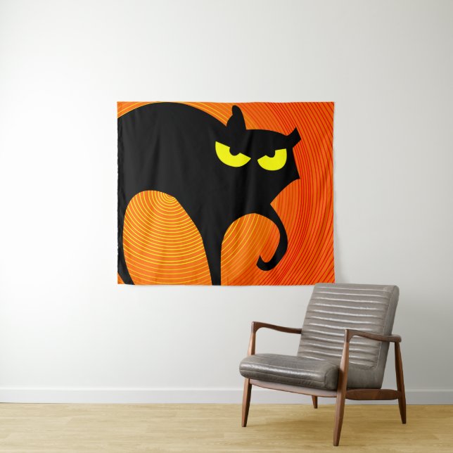Spooky Halloween Black Cat Tapestry (In Situ (Horizontal))