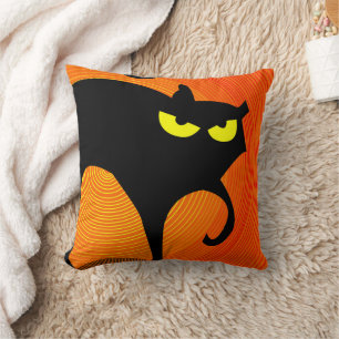 Spooky Halloween Black Cat  Throw Pillow