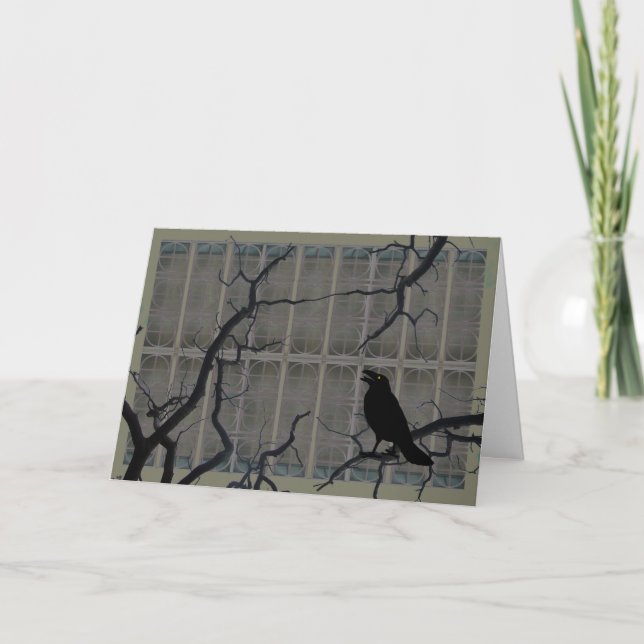 Spooky Halloween Black Crow Dead Trees Windows Card (Front)