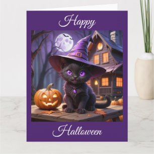 Spooky Halloween Black Kitten Card