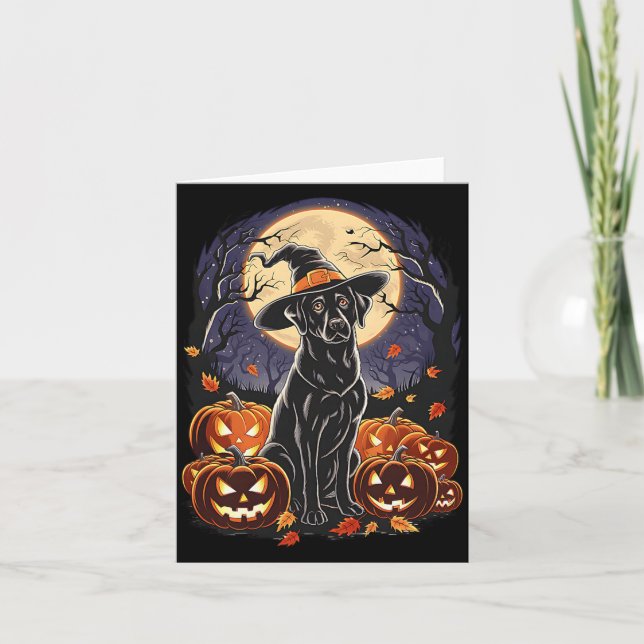 Spooky Halloween Black Labrador Retriever Witch Card (Front)