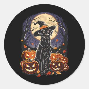 Spooky Halloween Black Labrador Retriever Witch Classic Round Sticker