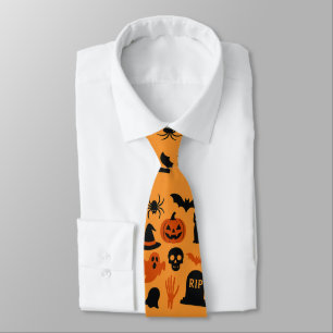 Spooky Halloween Black & Orange Neck Tie Festive