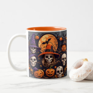 Spooky Halloween Boo Bat Pumpkin Skull Witch Spide Two-Tone Coffee Mug