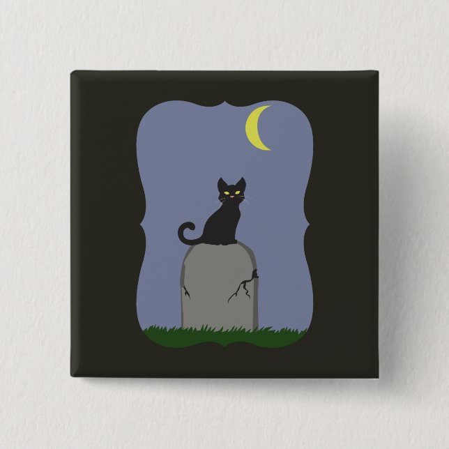 Spooky Halloween Cat 2 Inch Square Button (Front)