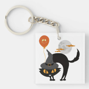 Spooky Halloween Cat Keychain