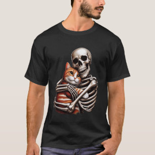 Spooky Halloween Cat Moms Dads - Cute Skeleton Hug T-Shirt