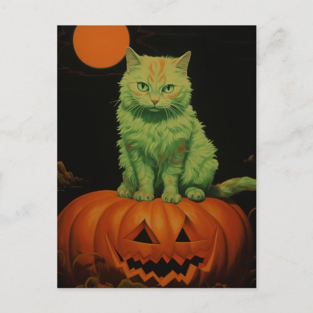 Spooky Halloween Cat Postcard (Front)