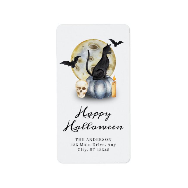 Spooky Halloween Cat Pumpkin Label (Front)