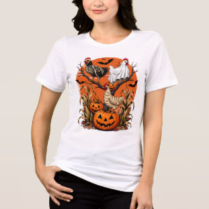 Spooky Halloween Chickens Skeleton Ghost Mummy Tri-Blend Shirt