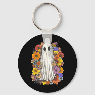 Spooky Halloween Costume Scary Floral Ghost Keychain