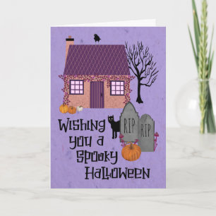 Spooky Halloween Cottage Graveyard Card